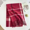Autumn and Winter Double-sided Color Blocked Plaid Tassel Scarf  Simple  Versatile and Warm Neck Scarf for Men and Women Birthday Gift for Couples
