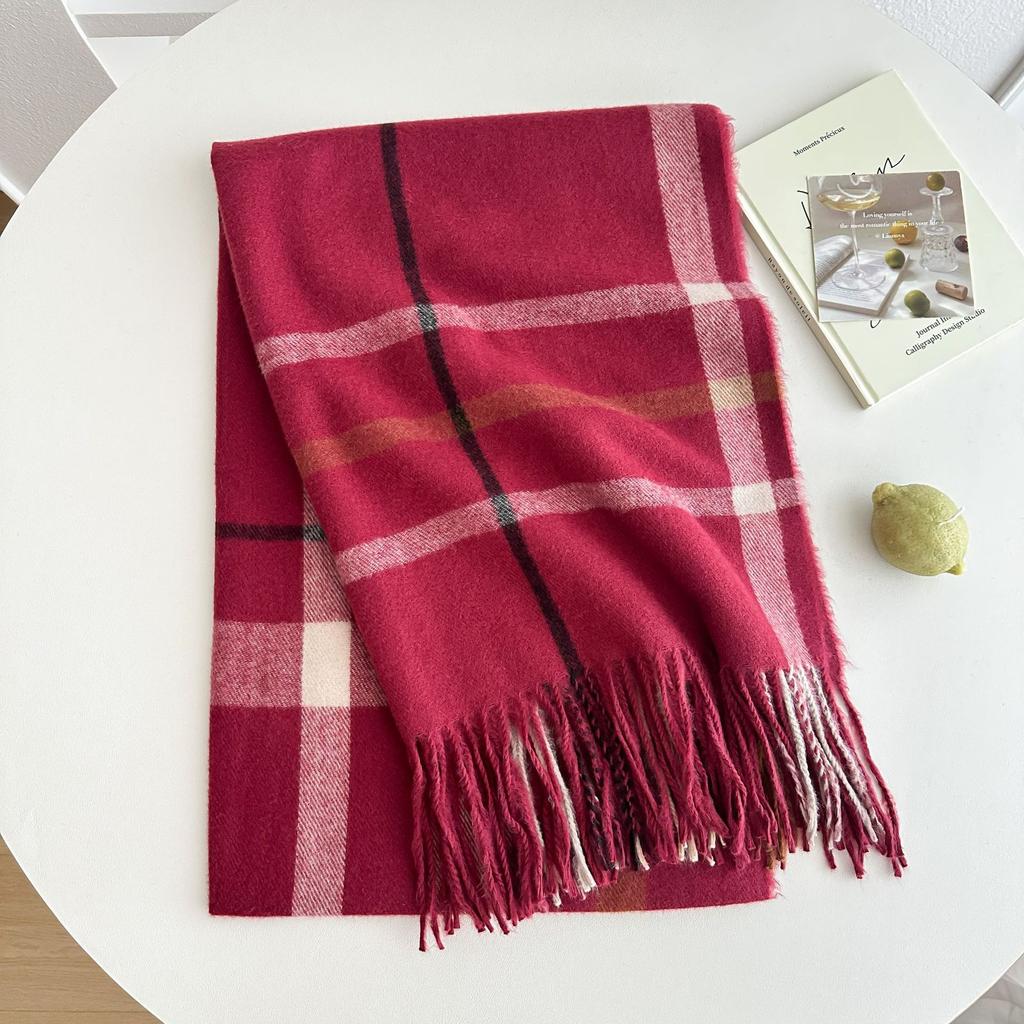 Autumn and Winter Double-sided Color Blocked Plaid Tassel Scarf Simple Versatile and Warm Neck Scarf for Men and Women Birthday Gift for Couples