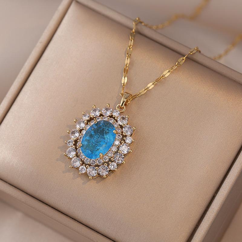 

Роскошное овальное ожерелье с подвеской из циркония для женщин, модное золотого цвета, ожерелья из нержавеющей стали, вечерние ювелирные аксессуары