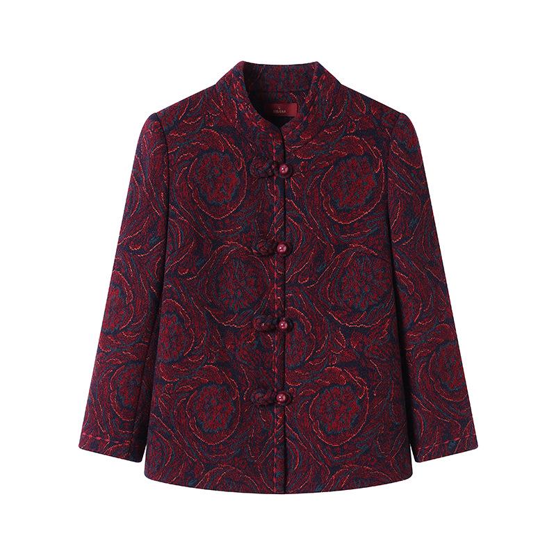 Elderly Women's Velvet Wool Coat: Thickened Winter Tang Suit