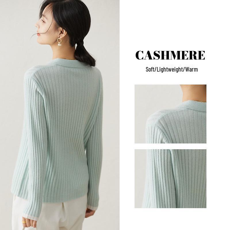 Women's Long Sleeve Cashmere Lapel Sweater - Autumn/Winter Fashion Versatile Knitwear