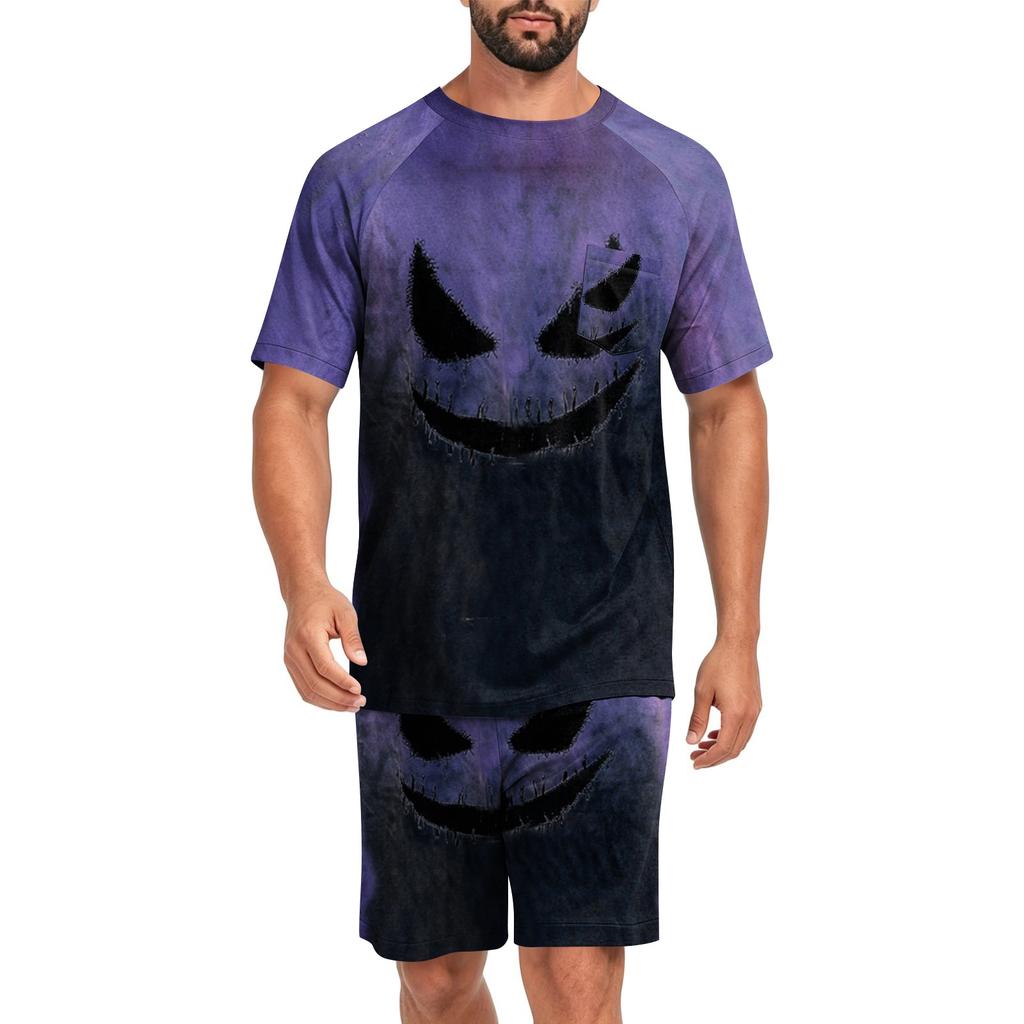 Men's Halloween Casual Pajama Set Short Sleeve Top and Shorts Comfortable Homewear Two Piece Lounge Set for Relaxation