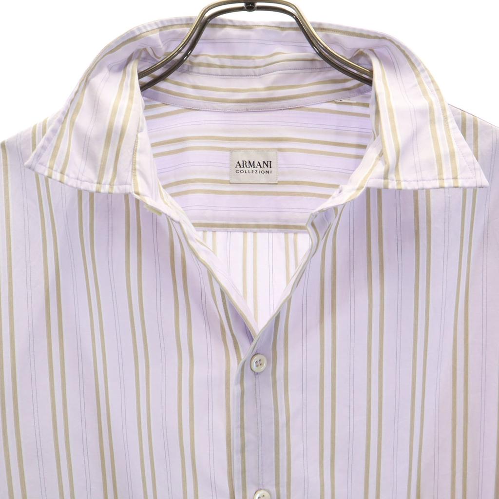Armani Collezione Striped Pattern Short Sleeve Shirt XL Purple COLLEZIONI Men's Used