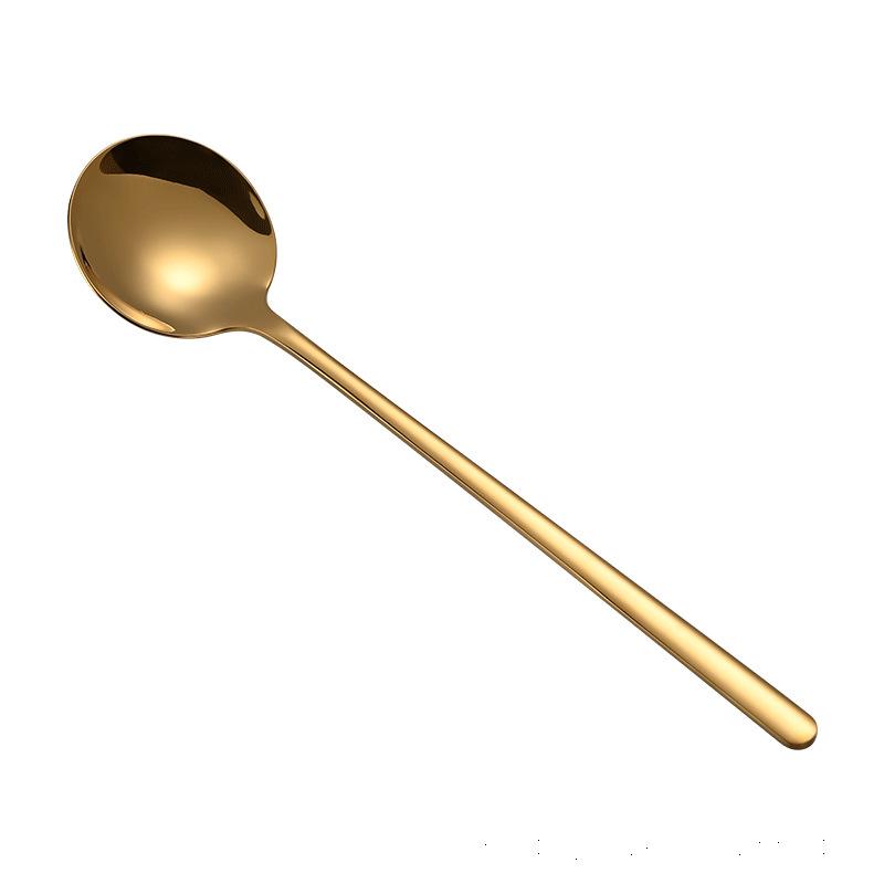 304 Stainless Steel Long Handle Korean Round Spoon - Ideal for Coffee Stirring, Desserts, Bird's Nest, and Ladling.