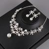 Elegant Pearl Necklace Ears Sparkling Earrings Set Flower Necklace  Bridal Wedding