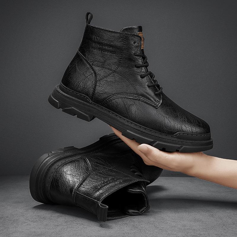 

Autumn and winter large size hot-selling retro high-top men s shoes genuine leather Martin boots velvet thermal casual shoes 38 чорний