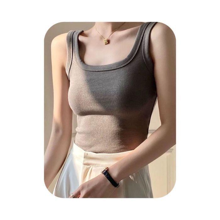 

Viscose Spicy Girl Dopamine Sexy Pure Desire Style Camisole with Chest Pads for Women - Slim Fit Base Layer Tank Top L серый