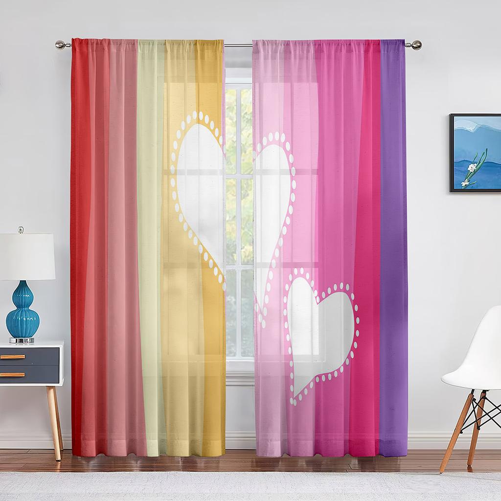 Perdele transparente cu forme de inimioare de dragoste roz fierbinte pentru ziua Îndrăgostiților Camera de zi Dormitor Decorare bucătărie fereastră Perdele din tul din voal
