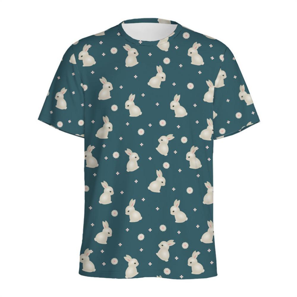 Cartoon Rabbit Graphic T-shirt For Men Women Fashion 3D Printed Animal T Shirts Summer Round Neck Tees Loose Short Sleeves