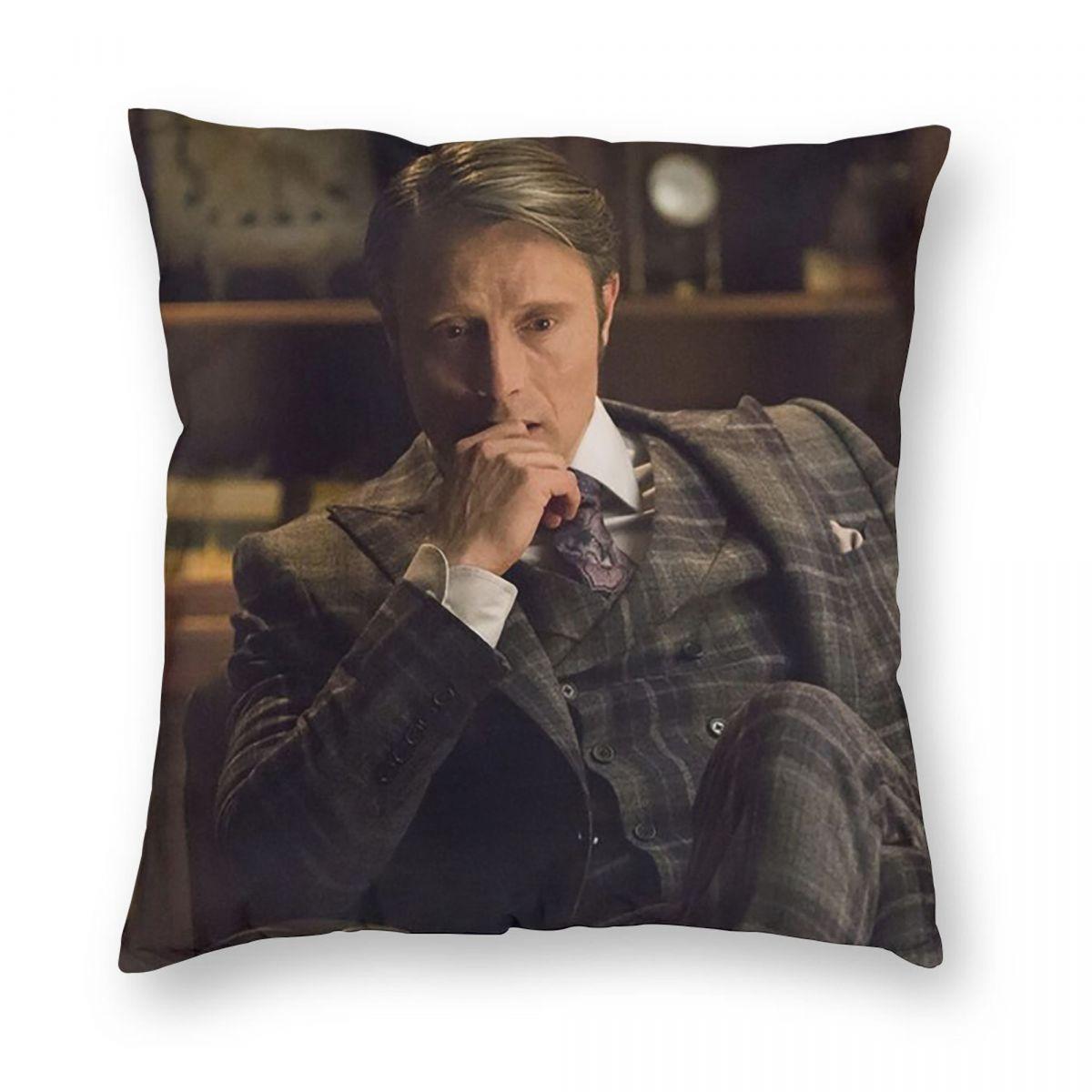 Mads Mikkelsen Hannibal Lecter (Hannibal Tv) (3) Vierkante Kussensloop Kussenhoes Kussen Plaid Kussen Voor Huis Bank Woonkamer Peach skin 18*18(CM)-1Pcs