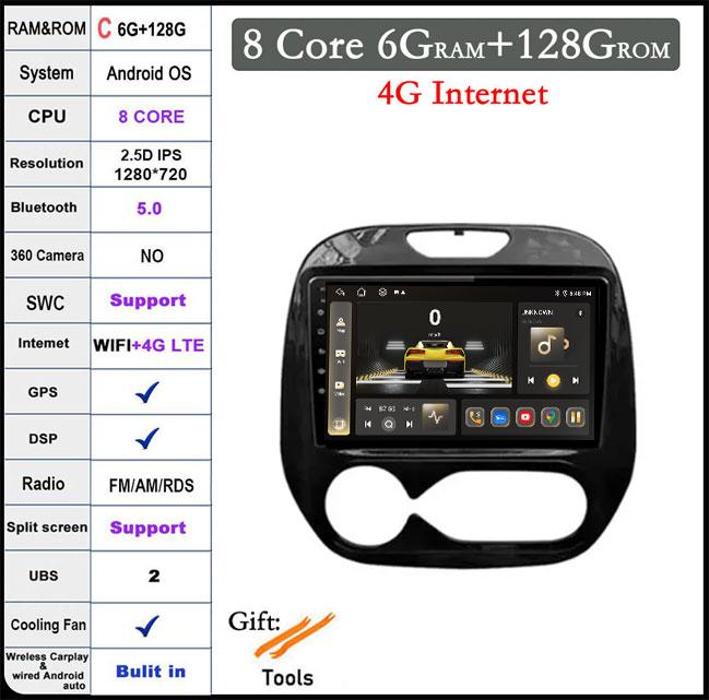 9 lnch For Renault Kaptur Captur 2016 2017 2018 2019 Android 14 Auto Radio Multimedia GPS Player Stereo Carplay WIFI BT