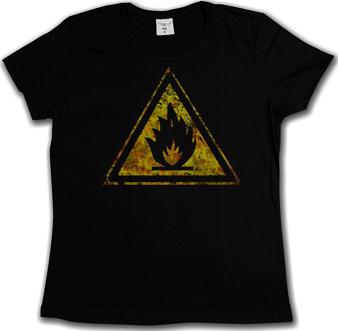 CAUTION FLAMMABLE VINTAGE LOGO SIGN T-Shirt Mens Womens Tees Top - Fire Chemistry Teacher Warning 2XL