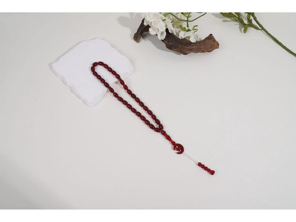 Hand-Knotted Crystal Tasbih: 33 Imitation Amber Beads Bracelet with Star and Moon Charm