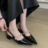 Silver Bag Head Thick Heel Sandals Fairy Style 2025 Summer Vintage Mary Jane Shoes Rhinestone Pointed High Heel Shoes