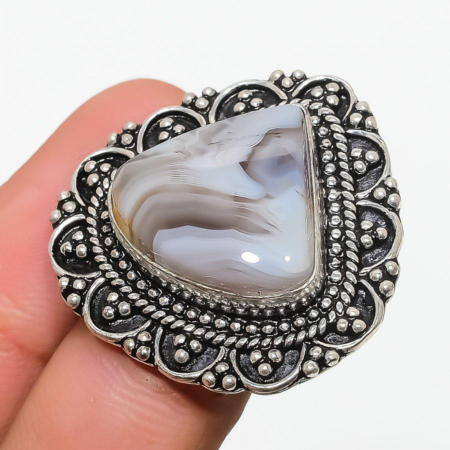 

Banded Agate Gemstone Handmade 925 Sterling Silver Jewelry Ring Size 7.5 GK-1259