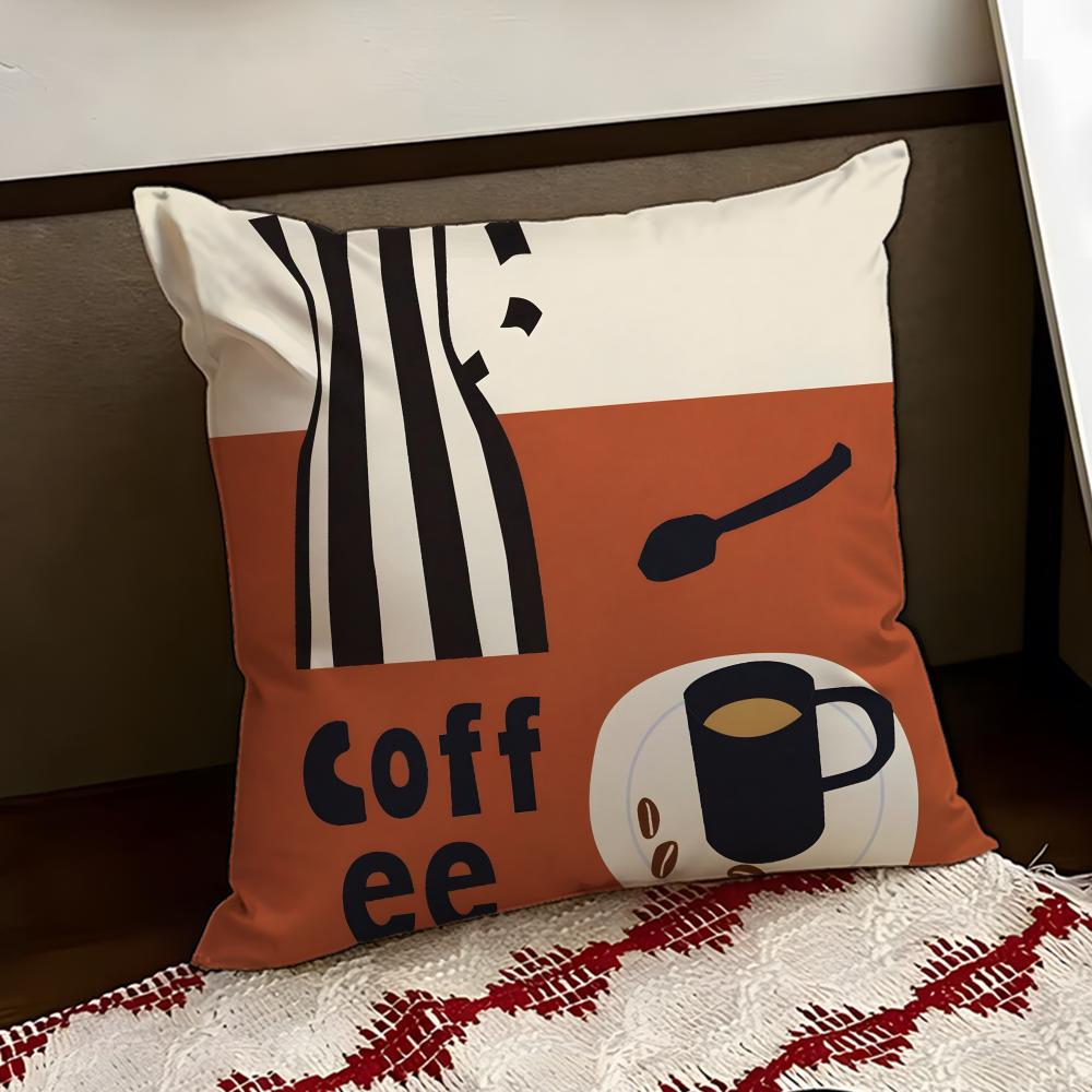 Creative Coffee Illustration Cushion Cover Reversible Soft Durable Pillow Cover Home  Car MultiScene Use for Daily Comfort