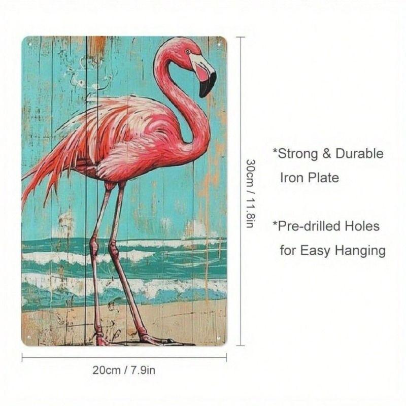 Vintage Flamingo Tropical Beach Metal Wall Poster, Home Decorative Tin Sign 8x12 Inch