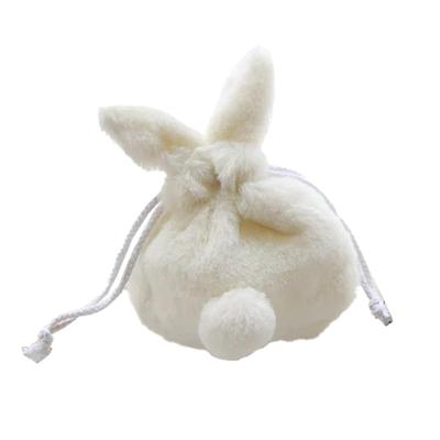 Rajjo Drawstring Pouch, Fluffy Rabbit Design, Plenty of Storage for Makeup, Cosmetics, Accessories, and Winter Items (White)