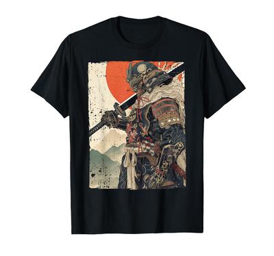 Japonský samurajský bojovník Ukiyo samuraj Sumi-e tričko