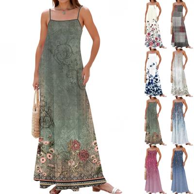 Γυναικείο Ανοιξιάτικο Και Καλοκαιρινό Casual Μόδα Ρυθμιζόμενες Τιράντες Φορεμένο Μακρύ Φόρεμα