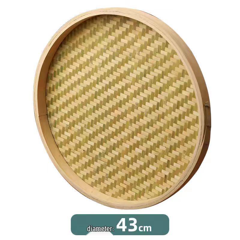 Round Bamboo Weaving Tray: Fine Mesh Sieve, Drying & Draining Basket, Decorative Sample Plate