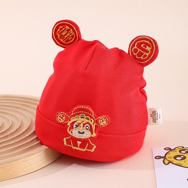 Spring & Autumn Baby Hat for Newborn Boys & Girls - Red Festive Cap for 100 Days