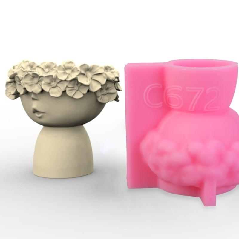 3D DIY Flower Pots Mold Silicone Concrete Mold Little Girl Vase Molds for Garden