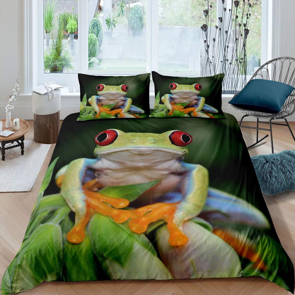 3D Frog Family King Queen Duvet Cover Little Tree Frog Bedding Set Tropical Nature Animal Quilt Cover Polyester Comforter Cover