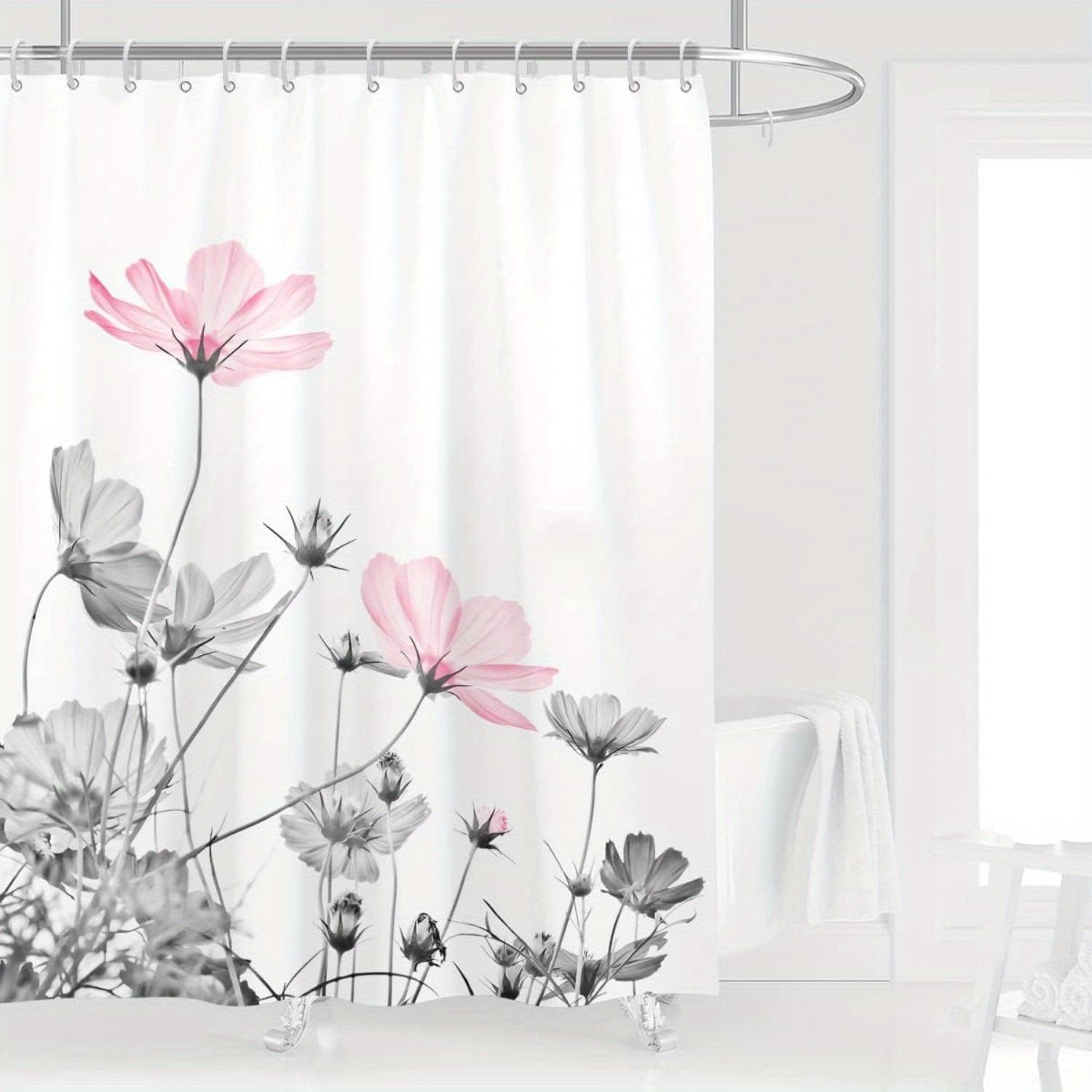 

Elegant Pink & Gray Floral Shower Curtain - White Daisy & Wildflower Design, Polyester, 12 Hooks, 70X70 , Perfect Bathroom Decor W60H190(CM)-1 Pcs