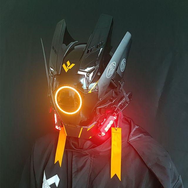 Casco Cyberpunk Cosplay Rastrellature Maschera Cool Con Luce Led Maschera Shinobi Samurai Treccine Regalo di Natale Compleanno Rastrellature Ali