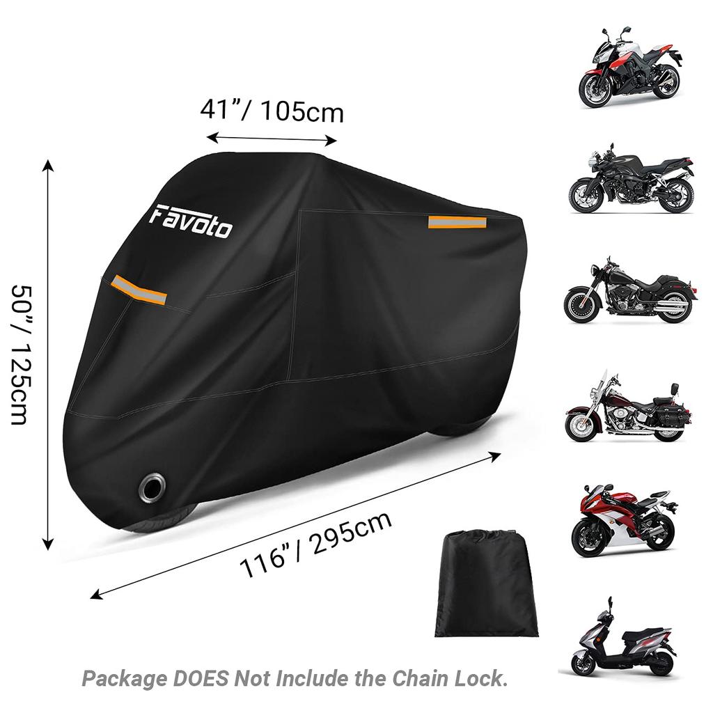 Favoto Motorcycle Cover for Large UV High and Includes a Windproof Belt with Reflective Durable and Storage Bag Motorcycles, Waterproof, Protection,
