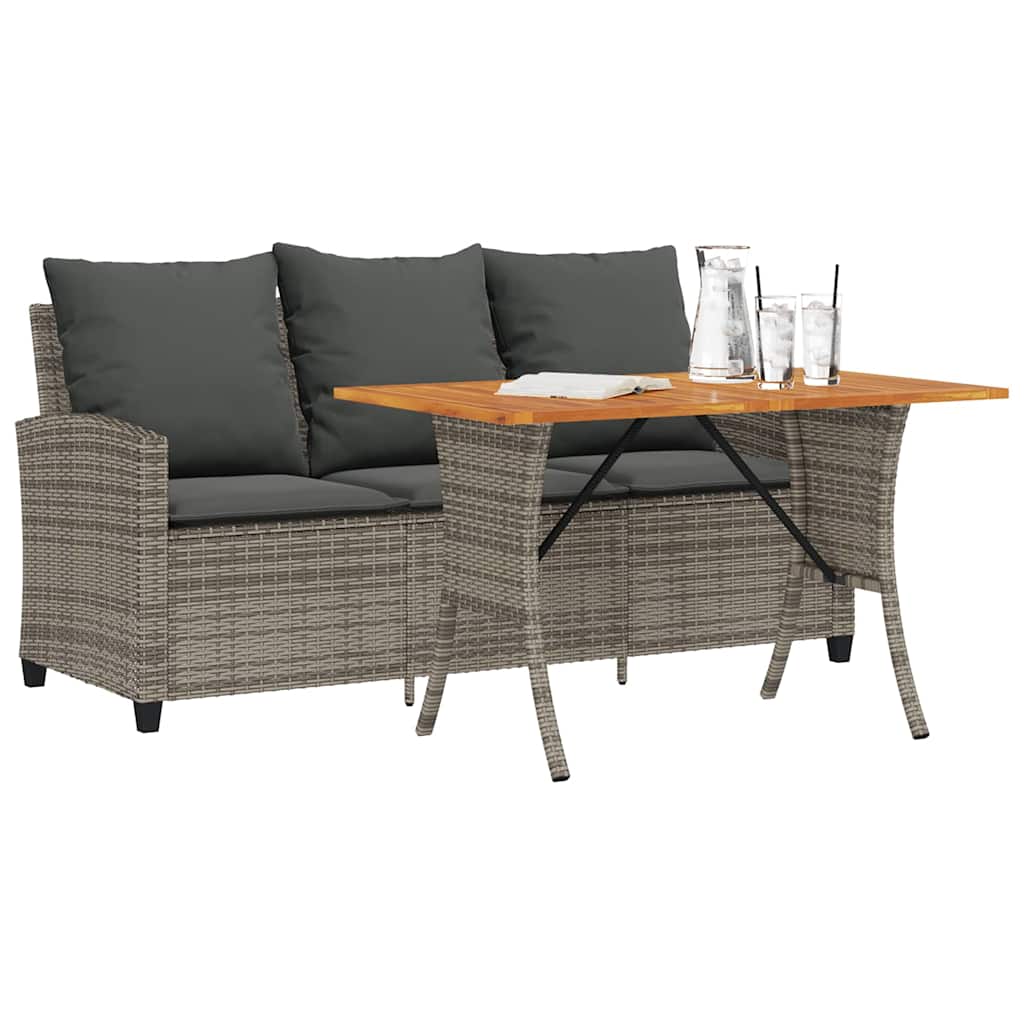3 Seater Garden Sofa with Cushions & Table Grey Poly Rattan
