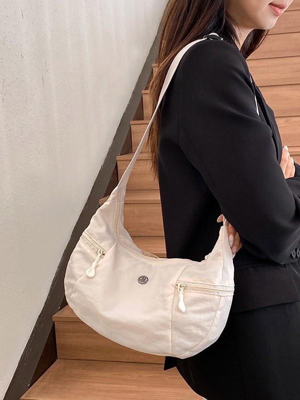 Nylon Shoulder Bag For Women With Zipper Closure Casual Crossbody Purse Handbag