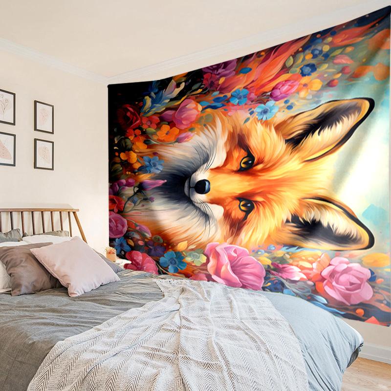Autumn Fox Portrait Tapestry Room Decoration Wall Hanging for Living Room Bedroom, dormitory, Birthday and Christmas gifts