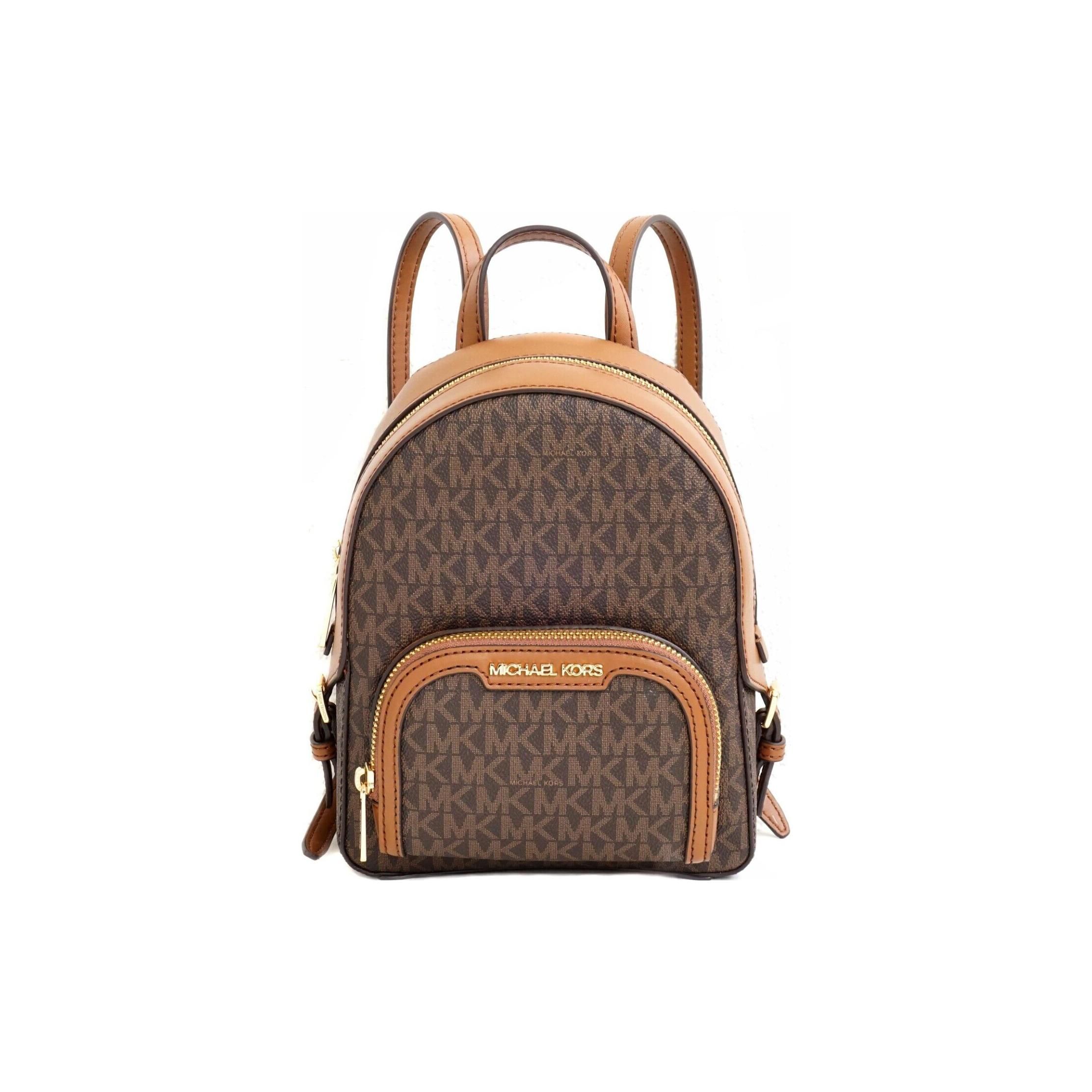 Michael Kors Jaycee Logo Print Leather Backpack Women Backpack Gold Brown 35T2G8TB1B-BROWN Basic Set (Bag+Dust Bag)