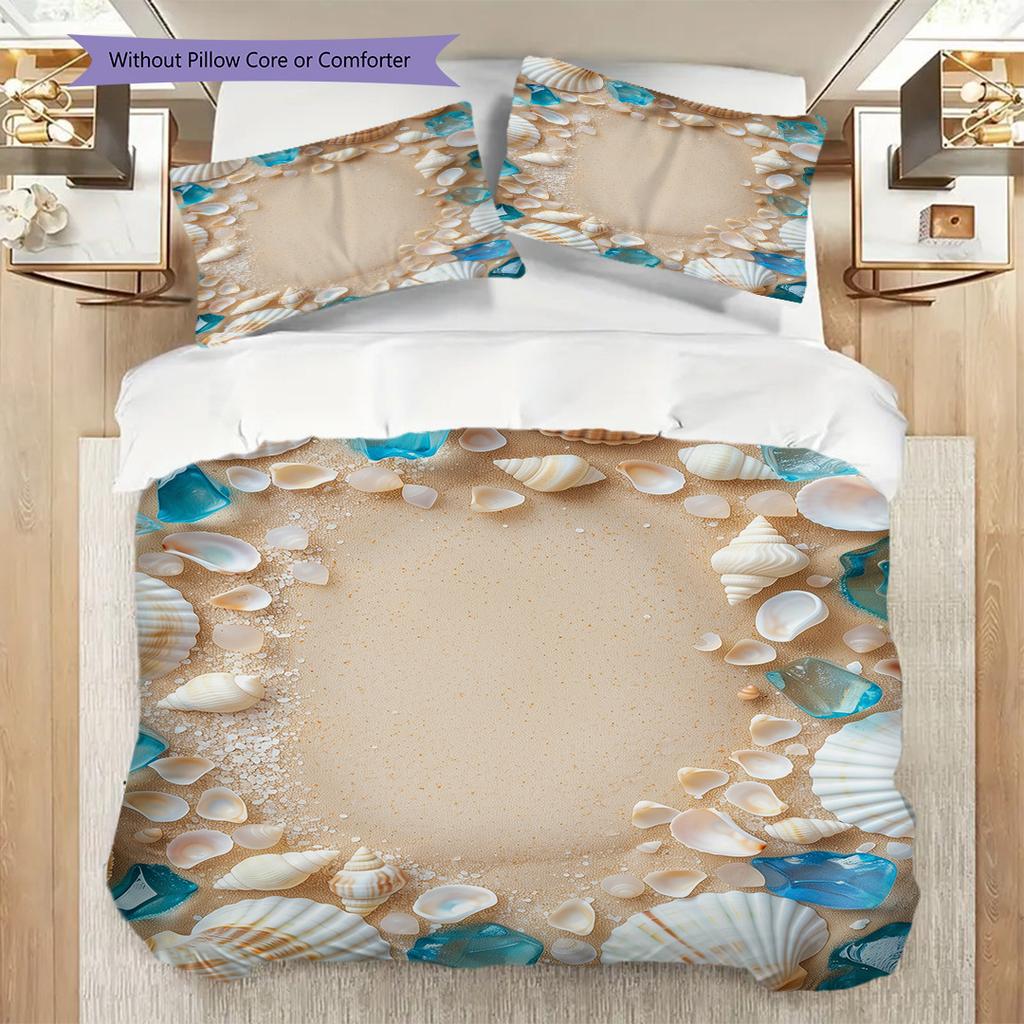 Strandmuster Bettwäsche Steppdecke Set Bettbezug Kissenbezug Heimdekoration Geburtstagsgeschenk (1 Bettbezug + 2 Kissenbezüge, ohne Füllung)