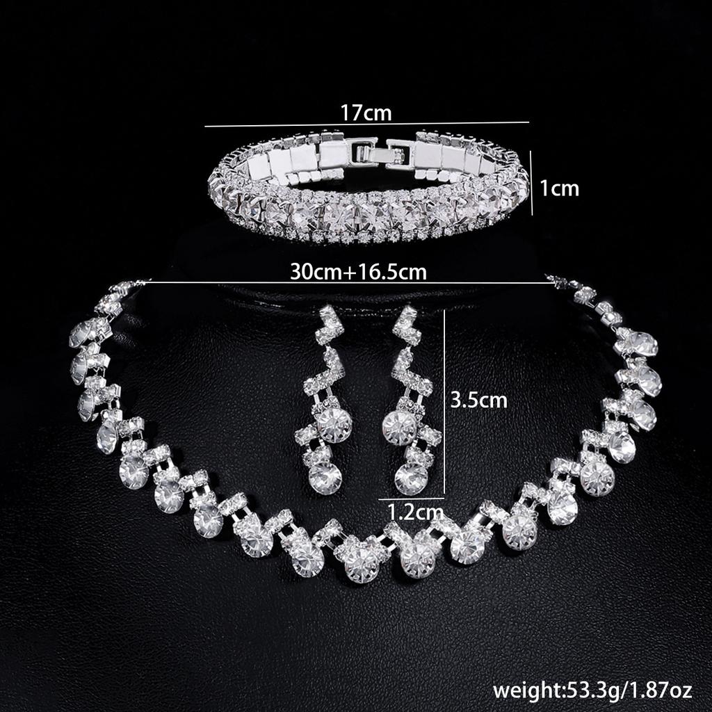 Bröllopstillbehör Tredelat Bröllopsmode Full Diamant Zirkon Vattendroppe Halsband Örhängen Bröllopstillbehör