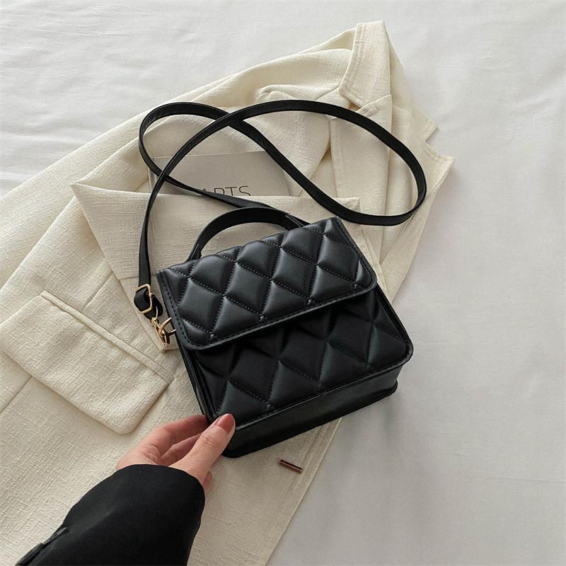 Modern Fashionable Pu Leather Small Square Handbag For Trendy Street Style чёрный