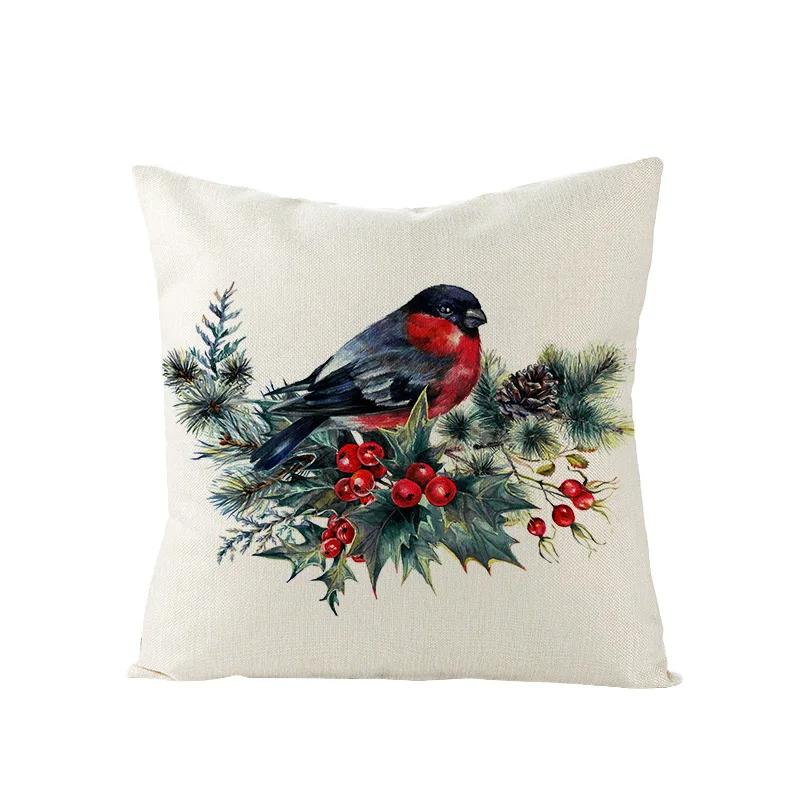 Nordic New Christmas Pillowcase Watercolor Wreath Linen Cushion Cover Sofa Cushion Cover