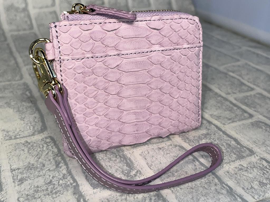 GUODI Compact Mini Wallet with L-Shaped Zipper and Carrying Strap, Genuine Python Leather, HJ-PY101, Snakeskin Leather Wallet, Mini Wallet, Unisex,