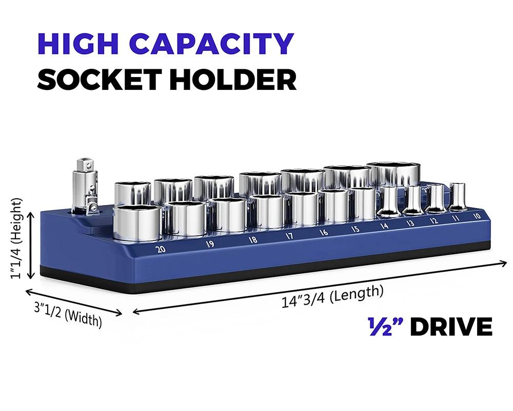 6-Piece Magnetic Socket Holder Set, Plastic Socket Organizer Tray with Magnetic Strips, Metric and SAE Sizes