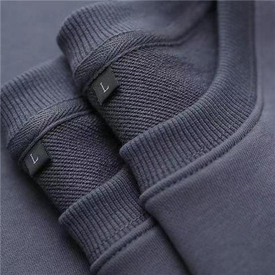 

Мужской свитер-пуловер цвета хаки в стиле ретро из плотного хлопкового махрового трикотажа — однотонный, свободный крой, круглый вырез горловины, на весну и осень 2XL (140-160 kg) темно-серого