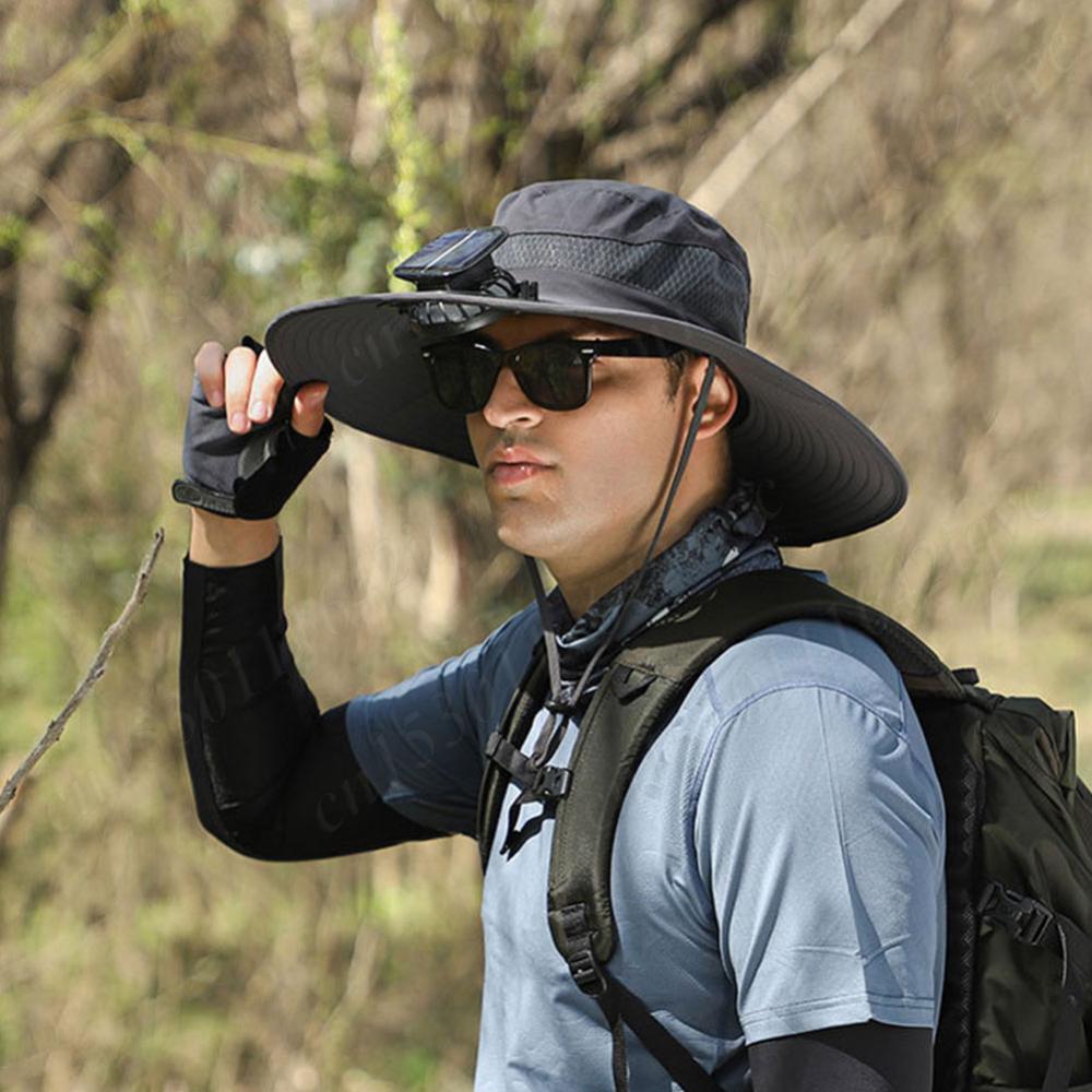 2025 Sun Hat With Solar Fans Anti-UV Fan Hat Air Cooling Fan Wide Brim Bucket Hat For Men Fisherman Hat Summer Cooler Sun Cap