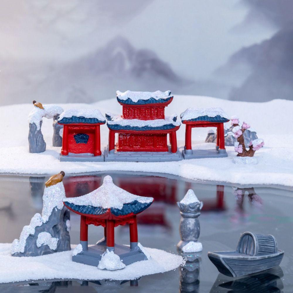 10pcs/set Chinese Style Retro Archway Bridge Snow Scenery Simulation Ancient Construct Layout Lifelike Resin