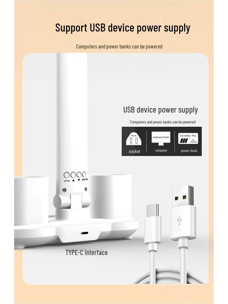 Rechargeable Double-Head Folding Desk Lamp, Eye-Protective, Bright Compact Study Light for Dorms and Students