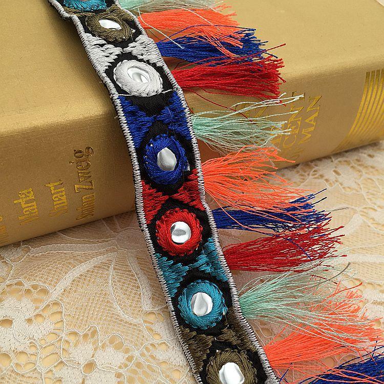 5/10 Iarde Ricamo Etnico Paillettato Jacquard Nappa Pizzo Passamaneria Fettuccia Frangiata Per Cucito Fai Da Te Indumento Tenda Decorazione Accessorio