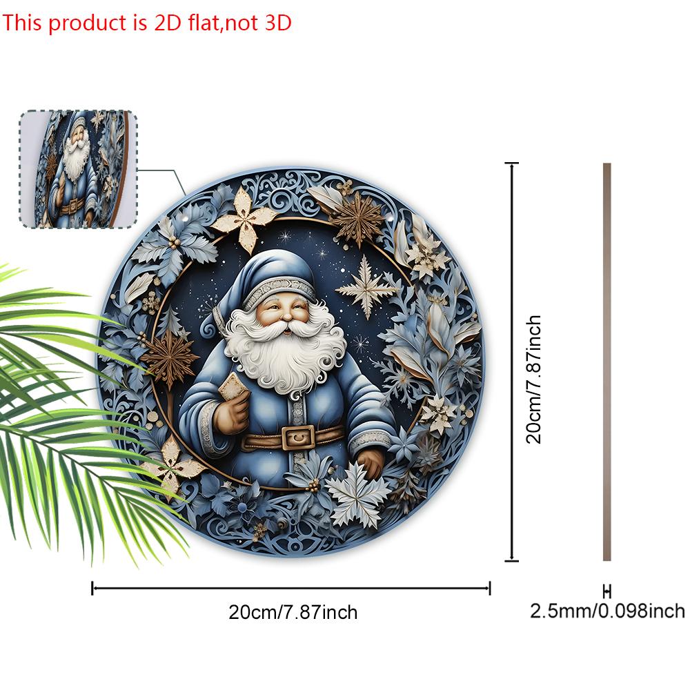 Wooden Christmas Sign with Blue Santa Claus Pattern - Navidad Round Sign for Yard Door Wall Hanging Decor - Ideal Christmas Decoration