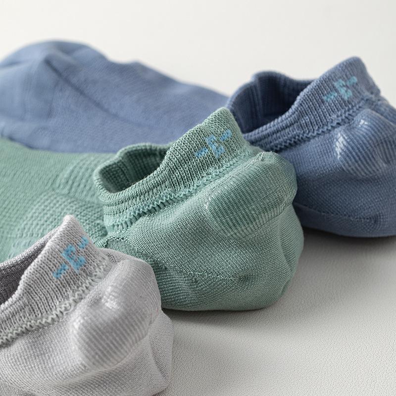 Solid Color Men's Mesh Boat Socks, Foot Ring Rubber Band Men's Socks, Trendy and Versatile Short Style