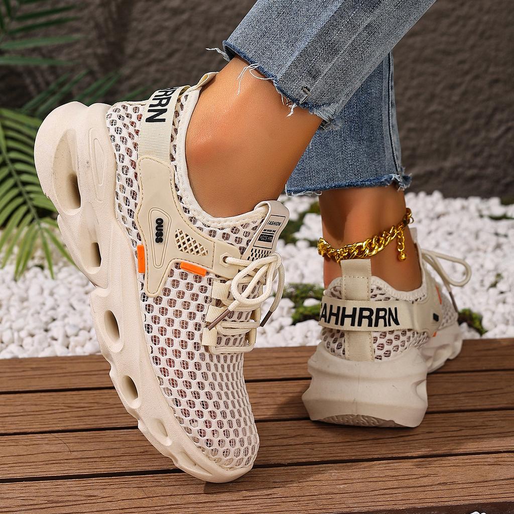 Shoes: Women's 2025 Summer New Casual Sneakers: Fly-Woven Mesh, Breathable, Lightweight, Soft Soles, Versatile Lace-Up Single Shoes