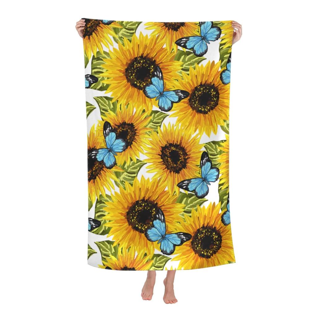 Sonnenblumen Strandtuch, Saugfähiges Gelbe Blume Badetuch Geschenke für Kinder Mädchen, Mikrofaser Sandfrei Schnelltrocknend Sport Reisehandtücher